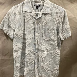 Express tan and gray Hawaiian style button-down cotton